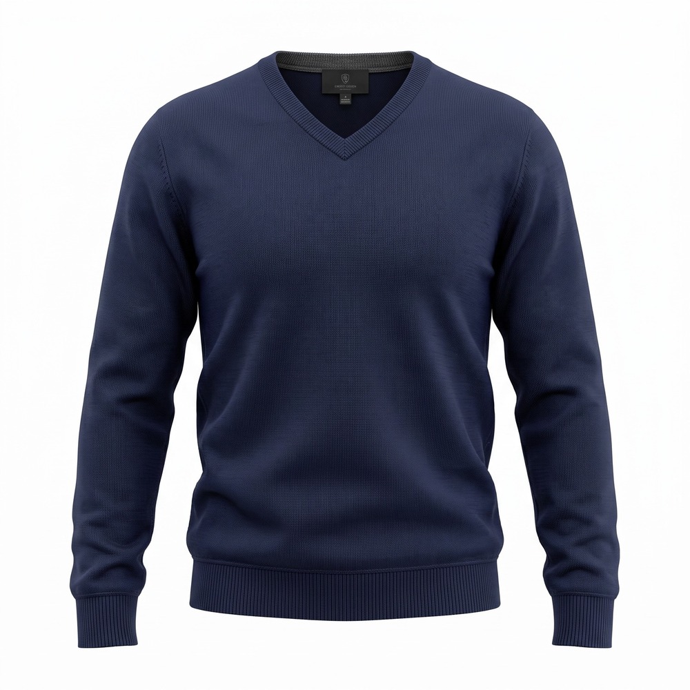 Lachlan V-Neck Sweater Large Navy Blue Cotton Knit Preppy Dark Academia